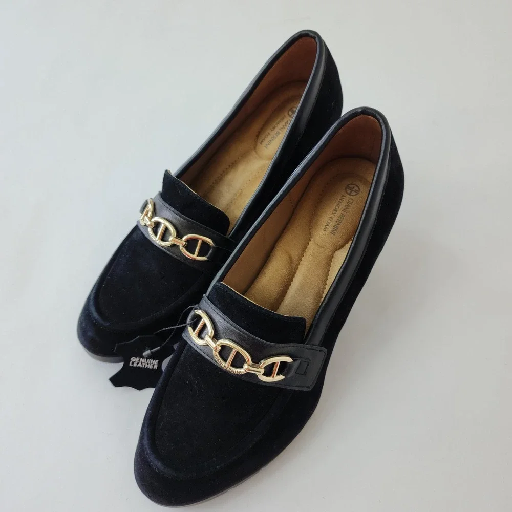 Giani Bernini Black Suede Horsebit Block Heel Loafers Memory Foam‎ Pumps 8M